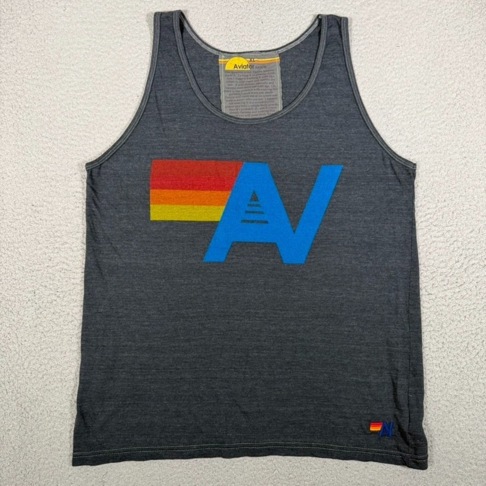 Aviator Nation Tank Top Mens XL Gray Graphic Shirt Cotton Rayon Blend Preppy USA